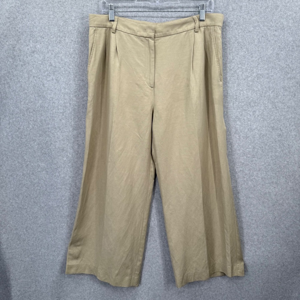 ASPESI Women's Cropped Wide Leg‎ Linen Silk Blend Pleated Trousers Size 8 (44)